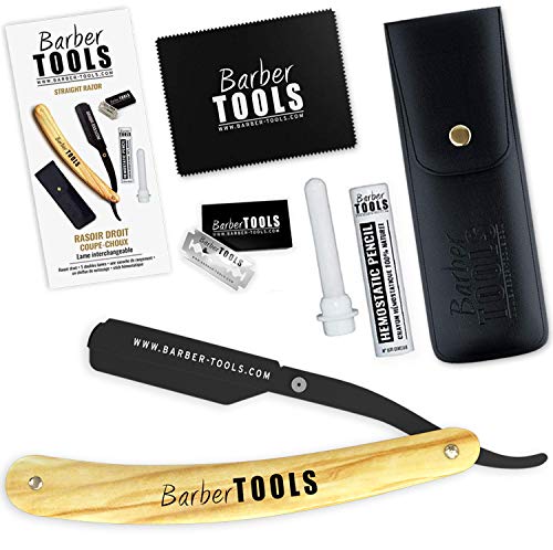 ✮ Barber Tools ✮ Navaja de afeitar + 5 cuchillas de doble hoja (10 cuchillas simples) + Paño de pulir + Almacenamiento Pu + Palo hemostático