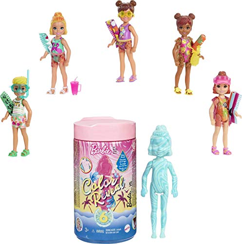 Barbie Chelsea Color Reveal Arena y Sol, muñeca sorpresa con accesorios de moda de verano de juguete (Mattel GTT25)
