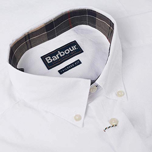 Barbour MSH4716-W11 Stretch Poplin Cotton Shirt Button Down Tartan Collar White (Size-Talla, blanco, L