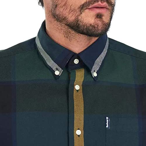 Barbour MSH4817-TN55 Tartan 7 Button Down - Camiseta de hombre con estampado de tortuga verde y azul marino de franela con bolsillo regular Fit Tartan 7 Green Navy XL