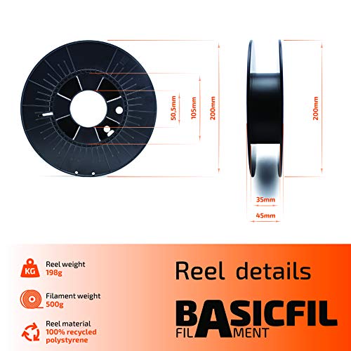 Basicfil PLA 1.75mm, 500 gr Filamento de Impresión 3D, Naranja