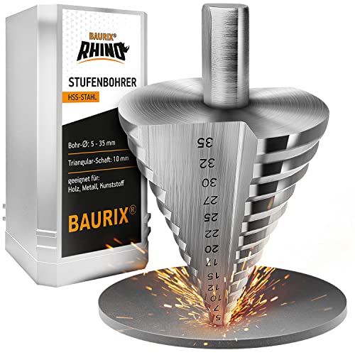 BAURIX® RHINO - Broca escalonada HSS (diámetro 5-35 mm, mango triangular, 10 mm)