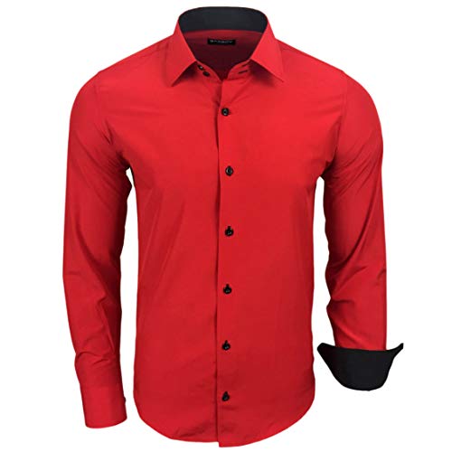 Baxboy - Camisa de manga larga para hombre, de corte ajustado, fácil de planchar, para trajes, trabajo, bodas, tiempo libre, R-44 rojo XXXL
