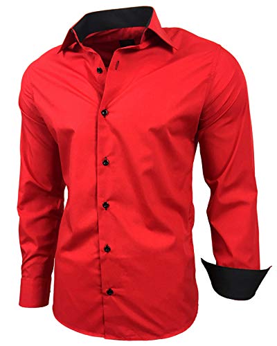 Baxboy - Camisa de manga larga para hombre, de corte ajustado, fácil de planchar, para trajes, trabajo, bodas, tiempo libre, R-44 rojo XXXL