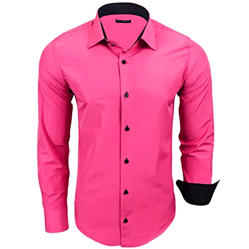 Baxboy - Camisa de manga larga para hombre, de corte ajustado, fácil de planchar, para trajes, trabajo, bodas, tiempo libre, R-44 rosa L