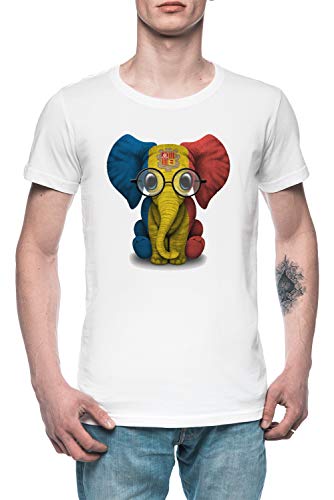 Bebé Elefante con Gafas y Andorra Bandera - Andorra Hombre Camiseta tee Blanco Men's White T-Shirt