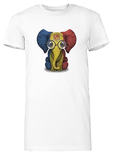Bebé Elefante con Gafas y Andorra Bandera - Andorra Mujer Camiseta Larga tee Blanco Women's White T-Shirt Long