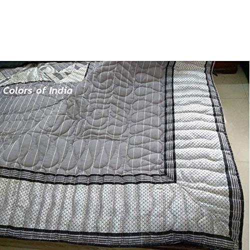 Bed Comforter Queen, Quilted Throw, Queen size blanket, Blankets from India,Grey Quilted Bedspread, FREE SHIPPING