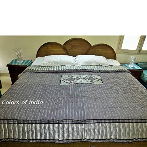 Bed Comforter Queen, Quilted Throw, Queen size blanket, Blankets from India,Grey Quilted Bedspread, FREE SHIPPING