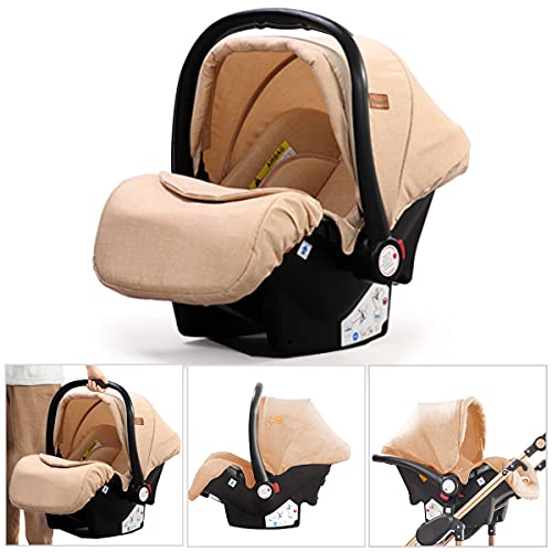Belecoo Trio Set silla de paseo 3en1 hasta 25 kg, capazo de bebé con colchón desde el nacimiento, silla de paseo con respaldo reclinable, fácil de plegar (Caqui)