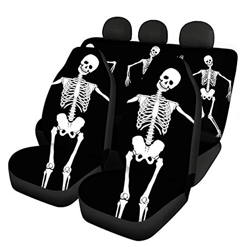 Belidome Fundas de asiento de coche con diseño de calavera de esqueleto, protector de accesorios de coche, fácil de instalar, color negro