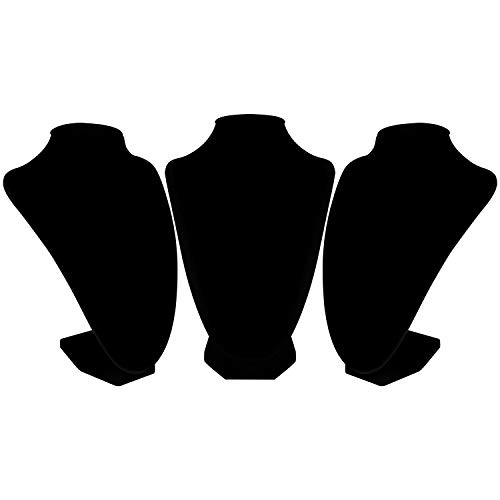 BELLE VOUS Colgador Collares Terciopelo Negro Busto para Collares (Pack de 3) - Mide 8,5 x 8,5 x 23 cm - Maniquí Organizador Collares para Gargantillas, Colgantes, Cadenas y Collares