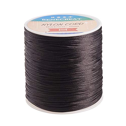 BENECREAT 200m 1mm Cordón de Seda para Collar Pulsera Cuerda de Seda de Cuentas Cuerda de Reborde para Joyería Negra