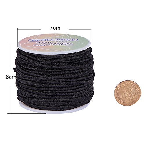 BENECREAT 3 mm 20m Cordón Elástico Hilo de Nylon de Rebordear Tela Hilo para Cuentas Pelo y Manualidad(3 mm, Negro)