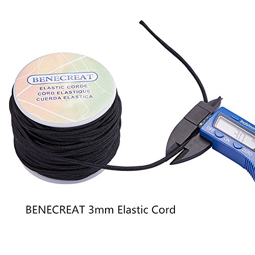 BENECREAT 3 mm 20m Cordón Elástico Hilo de Nylon de Rebordear Tela Hilo para Cuentas Pelo y Manualidad(3 mm, Negro)