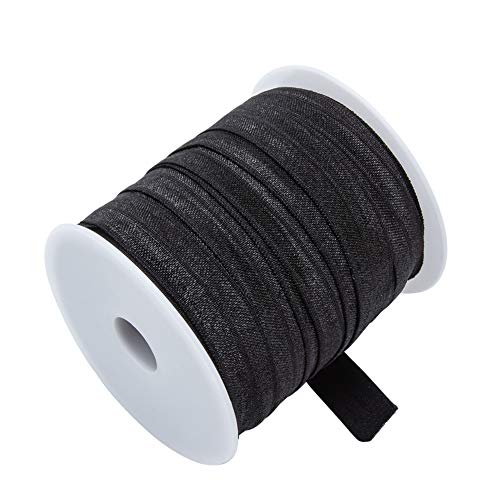 BENECREAT 30m 15mm Cinta Plegable Elástica Negra Cuerda Elástica de Nylón Banda Elástica de Alta Elasticidad para Costura y Manualidad