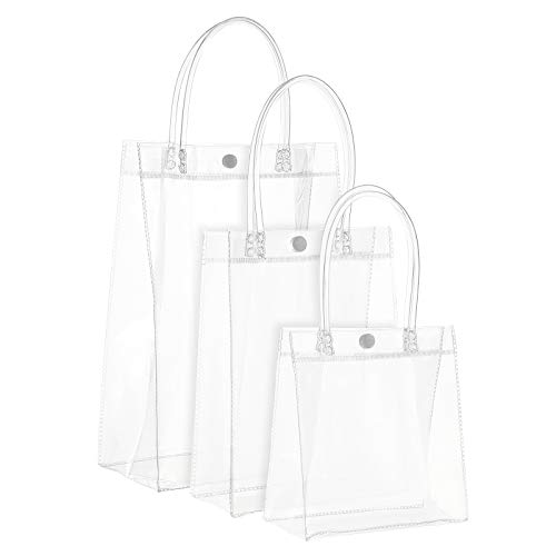 BENECREAT Paquete de 9 bolsas transparentes de PVC para regalo con asas transparentes (3 tamaños mezclados) reutilizables