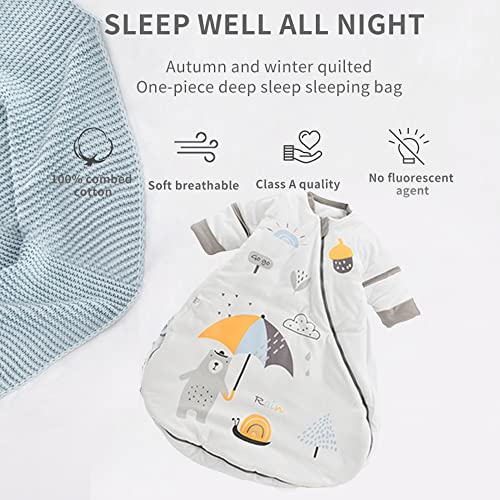 Bestgift Saco de dormir de invierno para bebé, 2.5 Tog Baby Wearable Manta 100% algodón orgánico con mangas largas desmontables Saco de dormir para bebés (70-90cm/3-48 meses) Azul Zebra-M