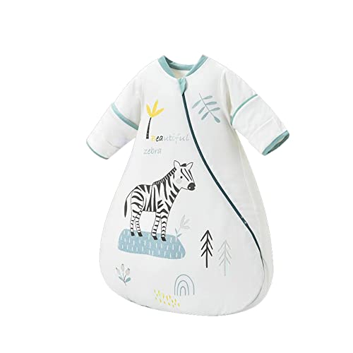 Bestgift Saco de dormir de invierno para bebé, 2.5 Tog Baby Wearable Manta 100% algodón orgánico con mangas largas desmontables Saco de dormir para bebés (70-90cm/3-48 meses) Azul Zebra-M