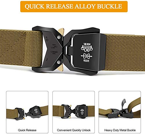 BESTKEE Cinturón táctico para Hombres, 3.8cm Cinturón Resistente, Cinturón Nylon Hebilla de Metal de Liberación Rápida, Regalo con Bolsa Táctica Molle y Gancho