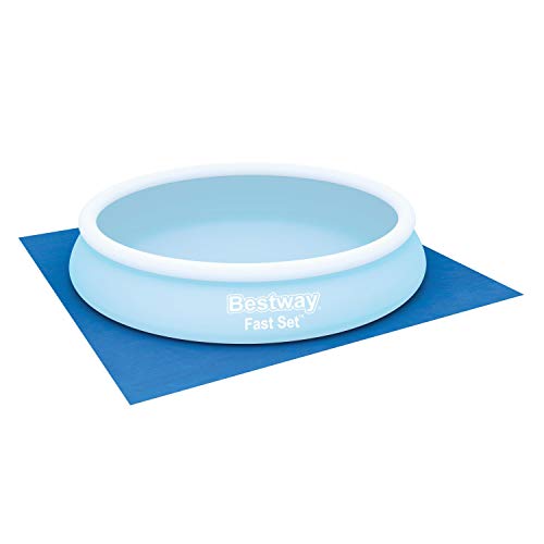 BESTWAY 58002 - Tapiz de Suelo Protector 396x396 cm para Piscina Redonda con Diámetro 366 cm de PVC Resistente Cuadrado Color Azul Fácil de Instalar y Almacenar