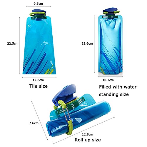 BESTZY Bolsa de agua - 6pzs 700 ML Bolsa de agua reutilizable plegable Botella,Botella de agua plegable para senderismo,aventuras,viajes