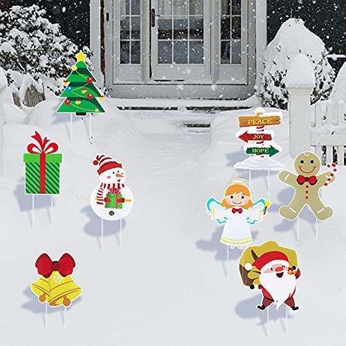 BETESSIN 8pcs Estacas de Jardín para Navidad Decoración Adorno de Patio Plástico Papá Noel Árbol de Navidad Campanas Muñeco de Nieve Decoración de Jardín para Fiesta de Navidad