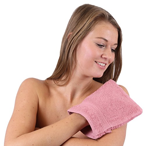 Betz Paquete de 10 Piezas de Manoplas de baño Guantes para lavarse tamaño 16x21 cm Colgador de cordón 100% algodón Premium de Color Rosa y Gris Antracita