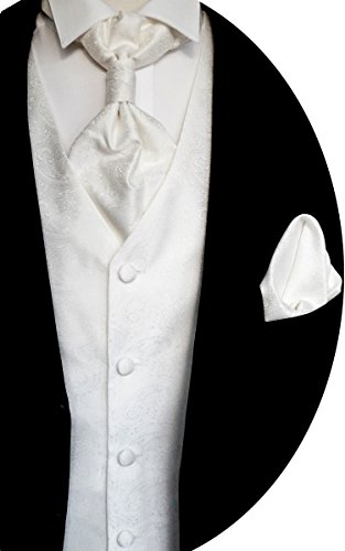BEYTNUR - Chaleco para bodas con plastron, pañuelo de encaje, corbata, color crema crema 60