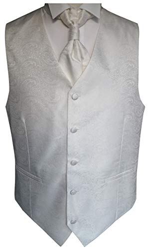 BEYTNUR - Chaleco para bodas con plastron, pañuelo de encaje, corbata, color crema crema 60