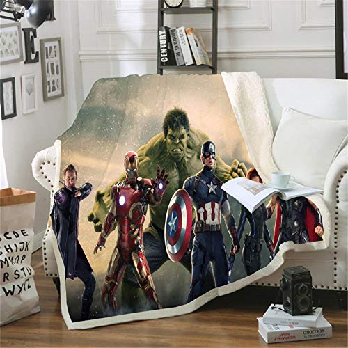 Bfrdollf Manta de forro polar de los Vengadores de Marvel con dibujos animados, adecuada para la oficina, el sofá, la cama, el salón, el dormitorio (150 x 200 cm)
