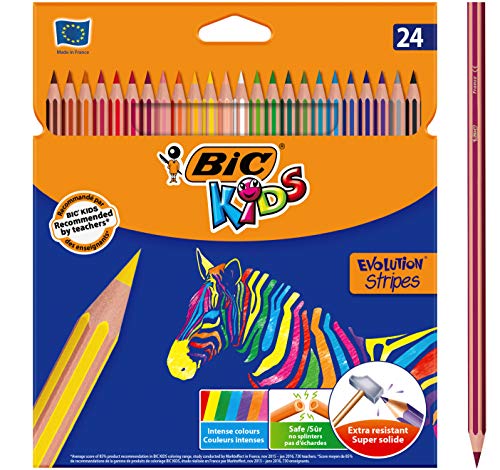 BIC Kids Evolution Stripes Lápices de colores - colores Surtidos, Blíster de 24 unidades