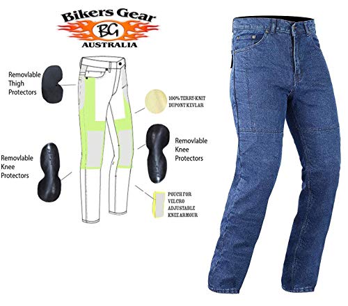 Bikers Gear Australia Kevlar Lined – Pantalones vaqueros para motorista CE protección, Azul (Stone Wash Denim), tamaño 32R