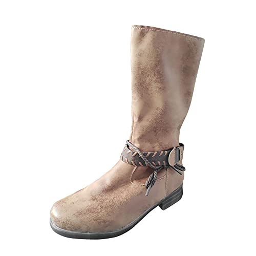 Binggong Botas estilo vaquero para mujer, botas de media altura con cremallera, estilo retro, botas de caña alta, botas de invierno, botas de entretiempo para mujer