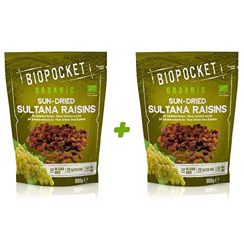 Biopocket - Pasas sultanas ecológicas, 2 bolsas de 1 kg