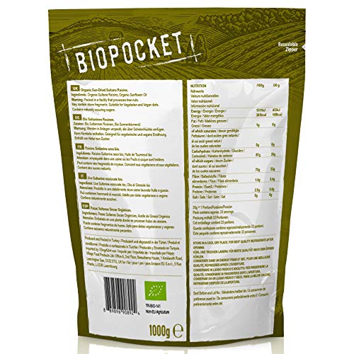 Biopocket - Pasas sultanas ecológicas, 2 bolsas de 1 kg