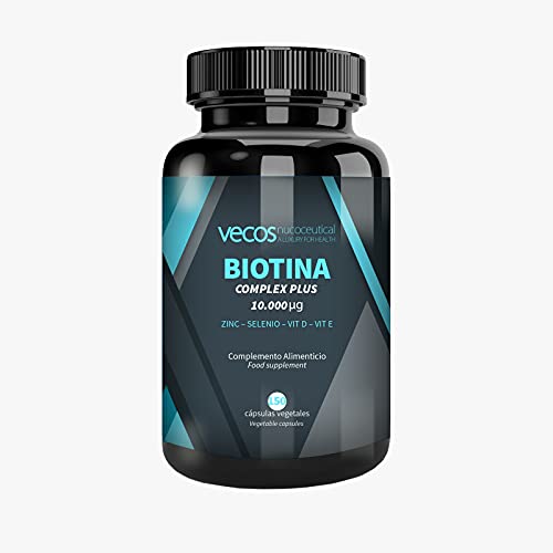 Biotina 10000 mcg de alta concentración + Zinc + Selenio + Vitaminas para la caida y crecimiento de cabello y uñas - 150 cápsulas vegatales