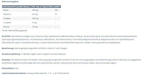Biotina C Plus biológica NUTRILITE - Pelo Piel y Uñas (90 comprimidos). Este complemento alimenticio contiene biotina, vitamina C y colágeno.