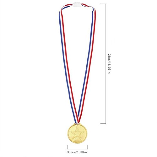 BJ-SHOP Medallas Ninos,Medallas Deportivas Premios plasticos de Oro para los ninos Fiesta Deportiva del Dia Recompensa tematica olimpica(12 Pcs)