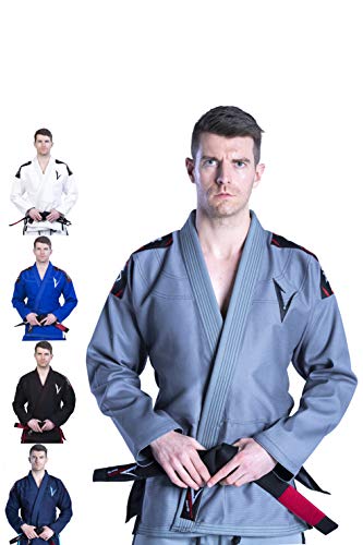 BJJ Gi Jiu Jitsu Gi brasileño para hombres y mujeres con uniforme Kimonos ultraligeros y duraderos, pantalones y chaquetas preencogidos tejido de perlas 100% algodón serie Attila - A0, gris