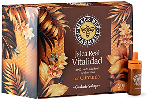 Black Bee Jalea Real Vitalidad, Complemento Alimenticio con Cúrcuma y 12 Vitaminas - 20 Ampollas