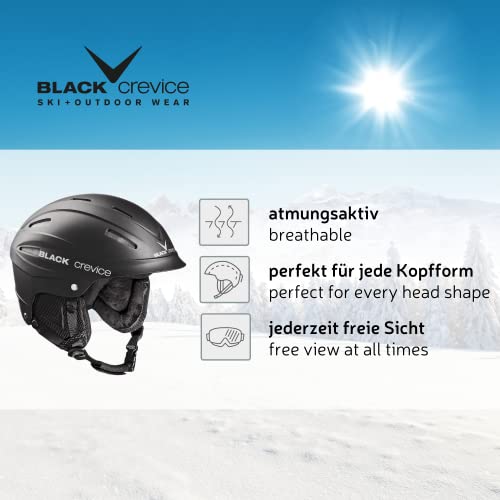 BLACK CREVICE Ischgl Casco de esquí I Casco esquí a Prueba de Golpes con diseño Deportivo Hombre y Mujer I Casco de Snowboard y esquí Transpirable I Tamaño Ajustable (L, Negro)