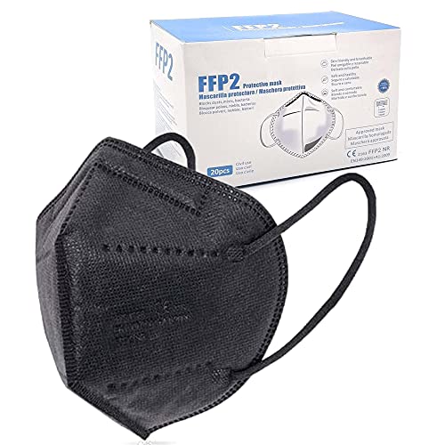 blackpoolal FFP2 CE 2163, Mascarilla de Protección Respiratoria - Protectora Respirador Antipolvo Homologada 5 capas. Alta Eficiencia Filtración BFE de 95% (Negro 20 pcs)