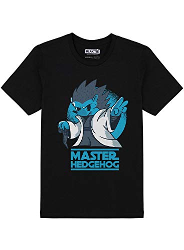 BLAK TEE Hombre Cute Master Hedgehog Trying to Use The Force Illustration Camiseta L