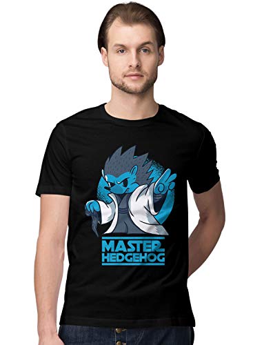 BLAK TEE Hombre Cute Master Hedgehog Trying to Use The Force Illustration Camiseta L