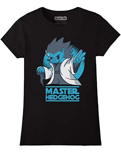 BLAK TEE Mujer Cute Master Hedgehog Trying to Use The Force Illustration Camiseta XL