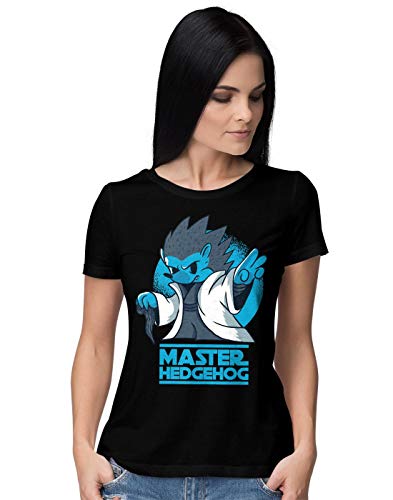 BLAK TEE Mujer Cute Master Hedgehog Trying to Use The Force Illustration Camiseta XL