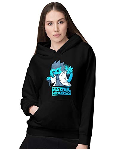 BLAK TEE Mujer Cute Master Hedgehog Trying to Use The Force Illustration Capucha M