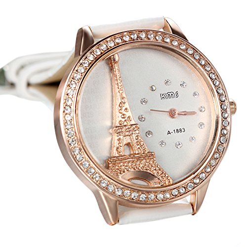 Blanco Reloj para Mujer La Torre Eiffel con Diamantes Reloj de Pulsera para Chica, Diseño Vintage Romantico Regalo para San Valentín -Avaner