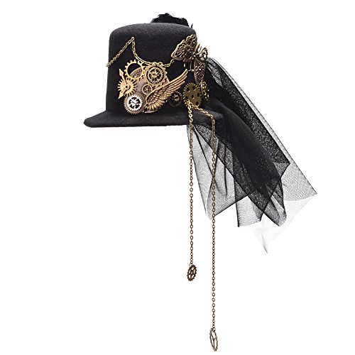 BLESSUME Steampunk gótico Mini Sombrero de Copa Retro Mujer Sombrero Pinza para el Cabello (A)